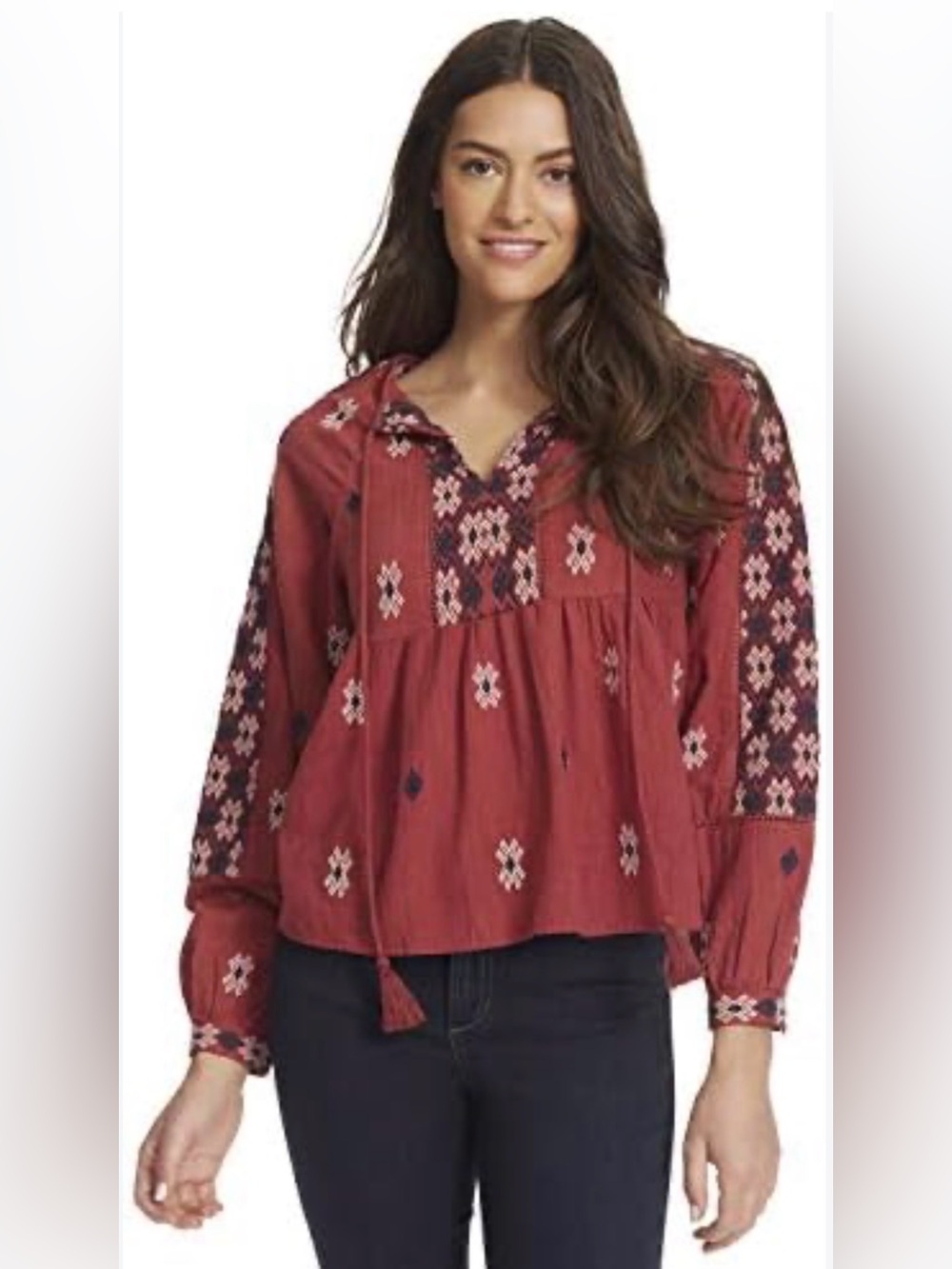 Ella Moss Red Embroidered Peasant Blouse